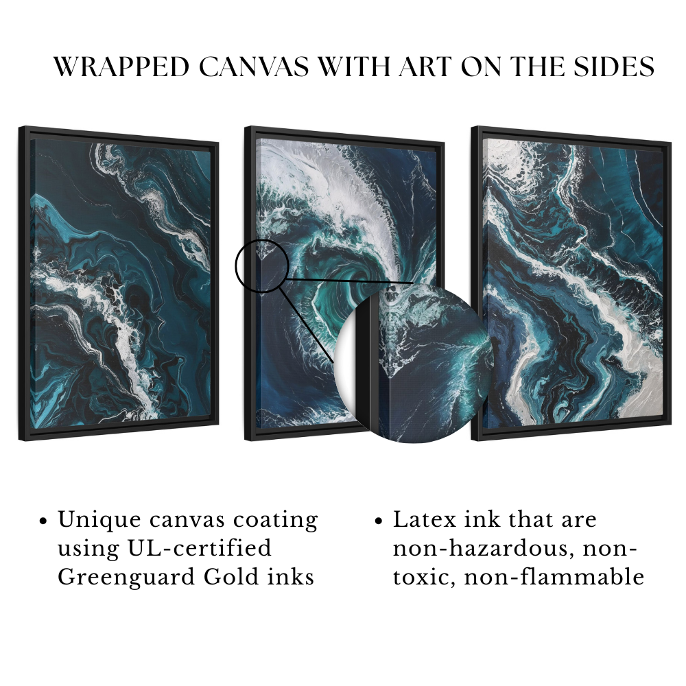 Coastal ocean wave wall art set of 3 – abstract prints for beach house decor