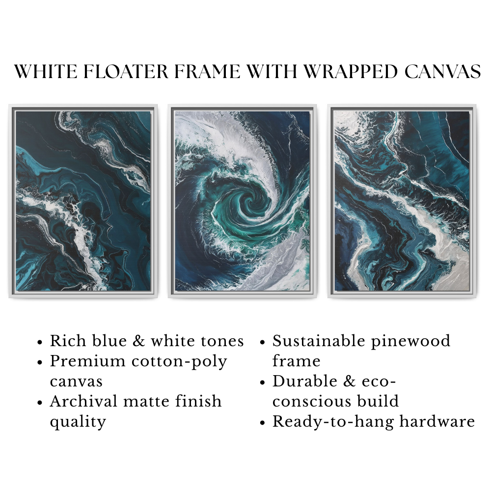 Abstract ocean wave wall art framed prints set – modern home interior design