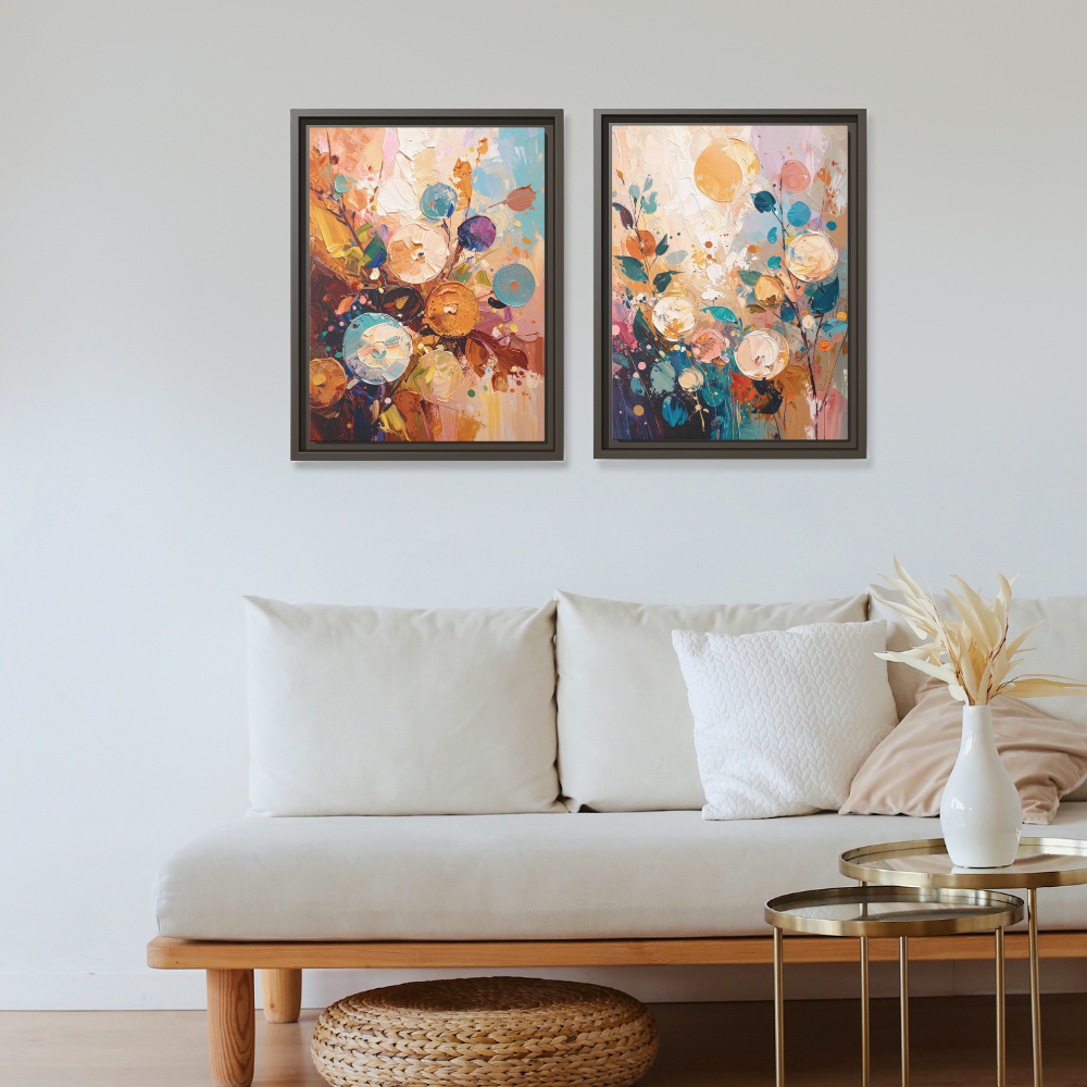 Earthy Tones Polka Dot Botanical Canvas Art – Palette Knife Textured Floral Print