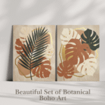 Boho Botanical Wall Art Set, Modern Minimalist Leaf Prints