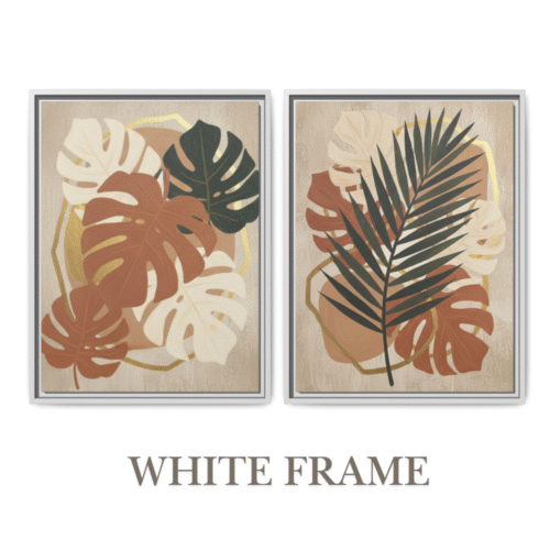 Neutral botanical boho art prints in white frames, perfect for minimalist and Scandinavian-inspired decor.