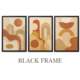 3-frame modern boho wall art set with White, Black, and Espresso frames, abstract geometric prints in warm earthy palette.