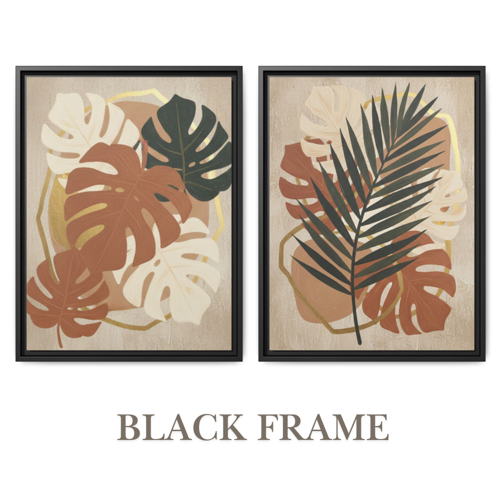 Earthy botanical wall art set in rich espresso frames, enhancing warm boho and mid-century interiors. Earthy botanical wall art set in rich espresso frames, enhancing warm boho and mid-century interiors.