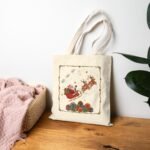 Santa and Reindeer Christmas Tote Bag – Festive Holiday Illustration with Gifts & Stars