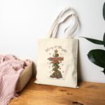 North Pole Tote Bag – Christmas Holiday Signpost Illustration Gift Bag