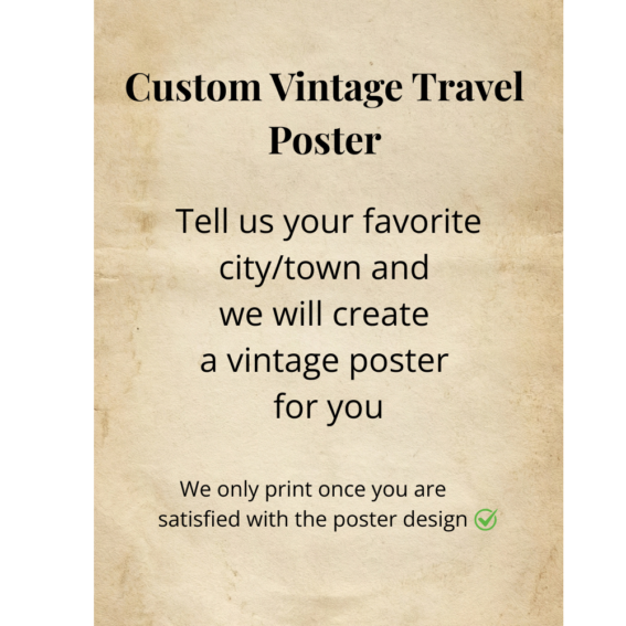 Simple custom vintage travel poster profile image with clean retro typography and minimalist design, representing personalized travel wall art