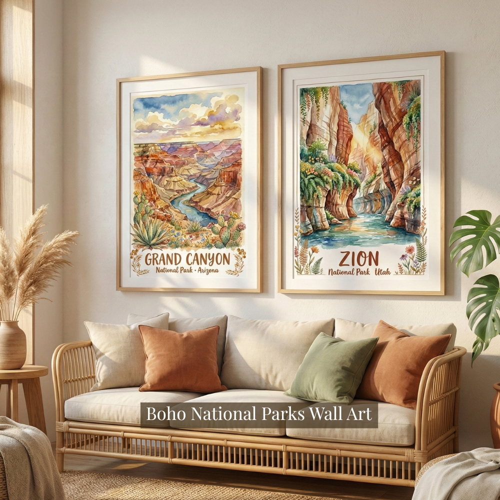 Boho Natinal Parks - Grand Canyon & Zion rolled posters