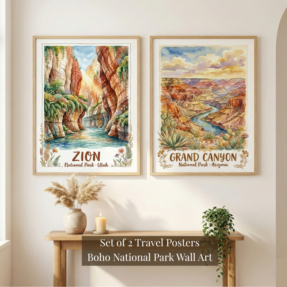 Boho Natinal Parks - Grand Canyon & Zion rolled posters shop online
