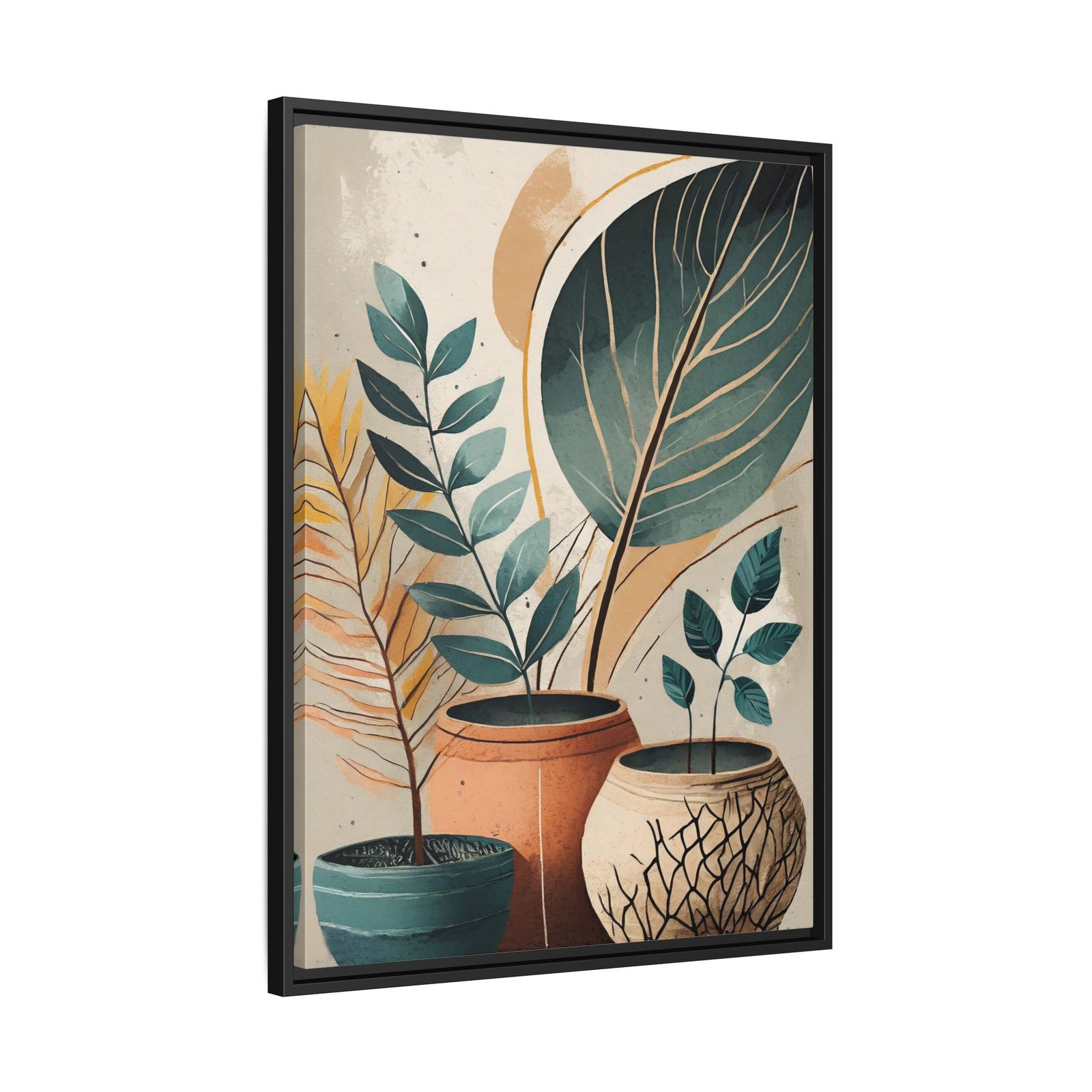 Boho Art Pots, Boho art, abstract painting black framed print, for wall decor - Arts Fiesta Online Art Gallery