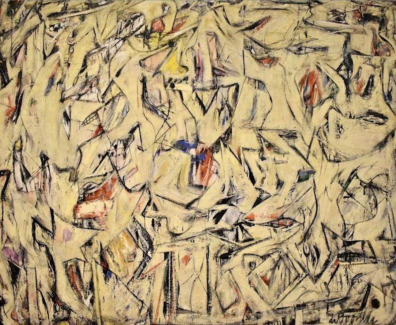 Artist: Willem de Kooning​
Year: 1950￼​
Considered de Kooning's largest painting up to 1950, this piece was initially inspired by an image of women working in a rice field from an Italian Neorealist film.￼​