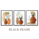 Bohemian Leaves Wall Art Triptych – Set of 3 Botanical Pot Prints, Black White Espresso or Blonde Wood Frames