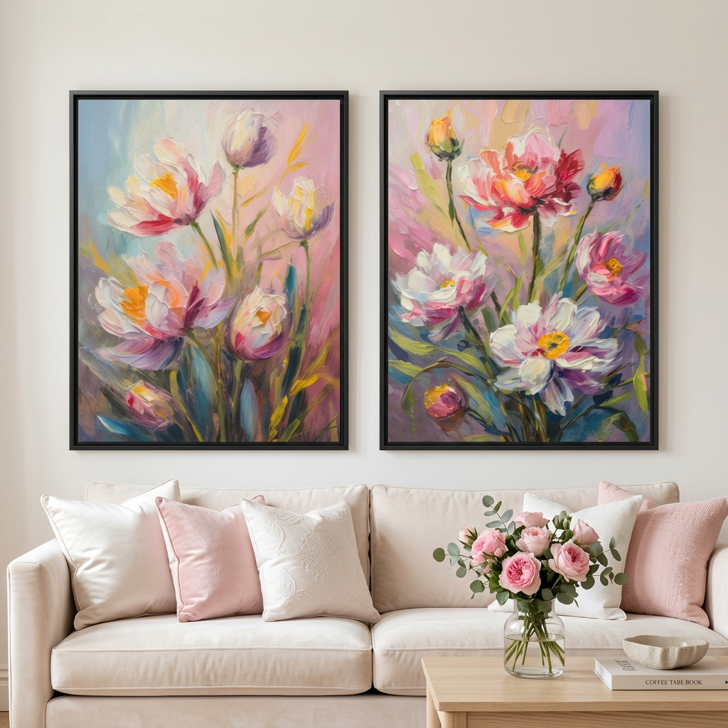 Abstract Flowers, Botanical painting for home, living room