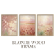 Blush Pink Boho Floral Wall Art Set of 3 Blonde Wood Frame