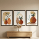 Boho Botanical Wall Art Set of 3 – Leaves Pot Design, Neutral Bohemian Framed Triptych Prints