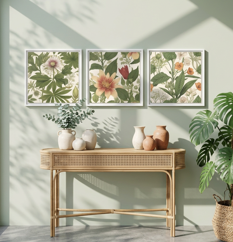 Botanics Art set of 3 panels interioi look for entrace, bedroom, living room