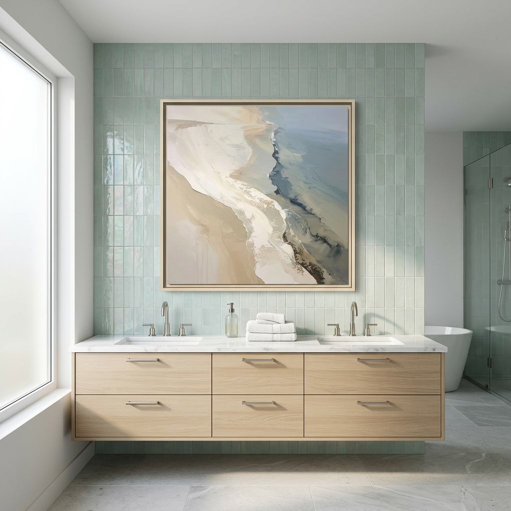 Neutral Coastal Abstract Wall Art | Organic Modern Beach Canvas | Bathroom Decor