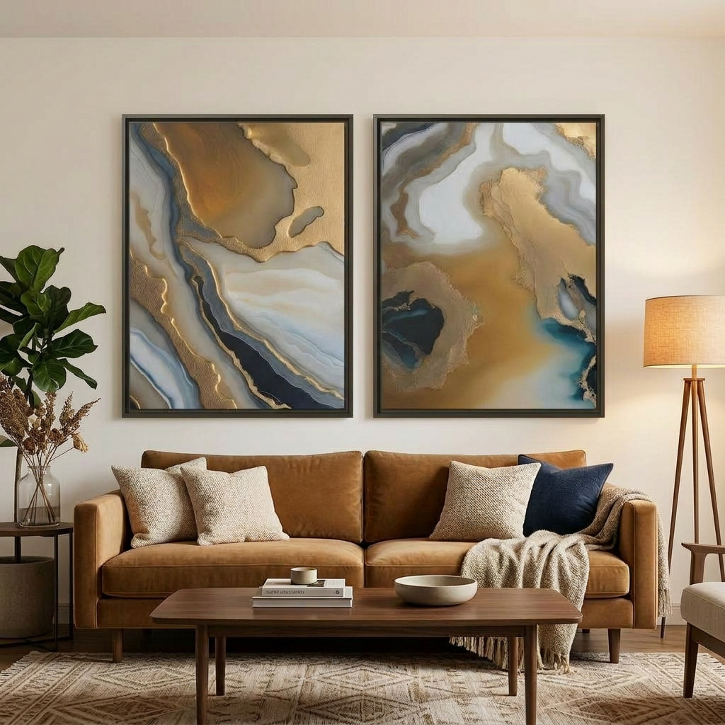 Coastal vibe abstract painting interior look