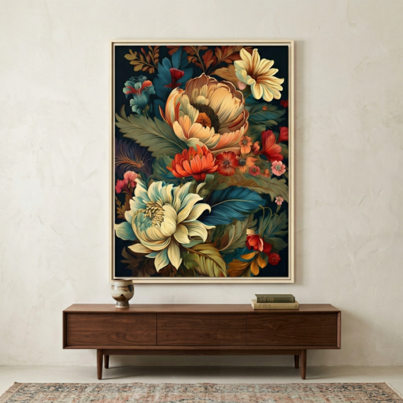 Dark Boho Floral Canvas Wall Art Botanical Print