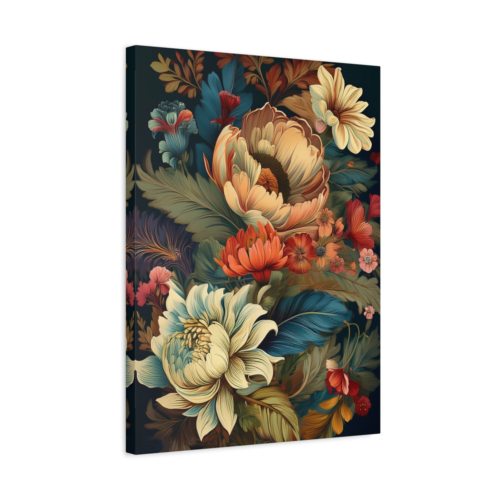 Dark Boho Floral Canvas Wall Art Botanical Print Wrapped Canvas