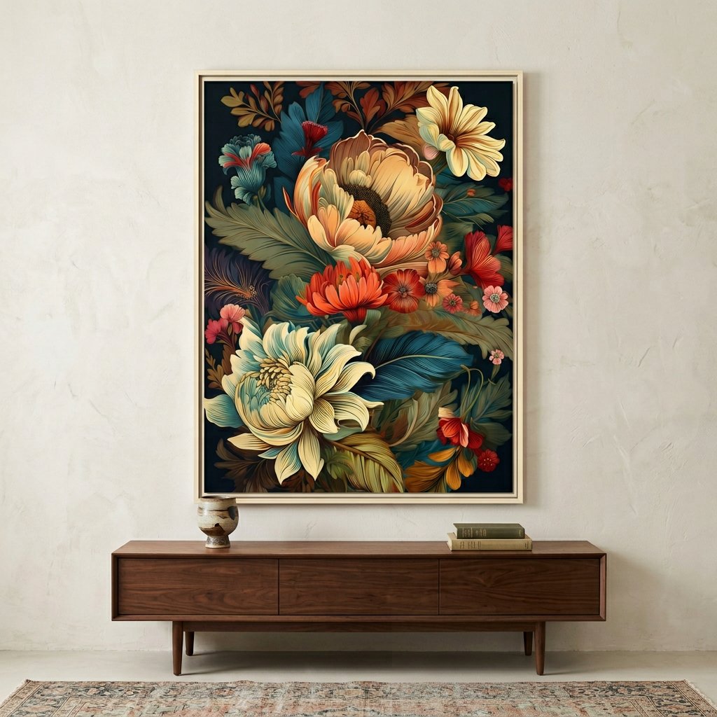 Dark Boho Floral Canvas Wall Art Botanical Print