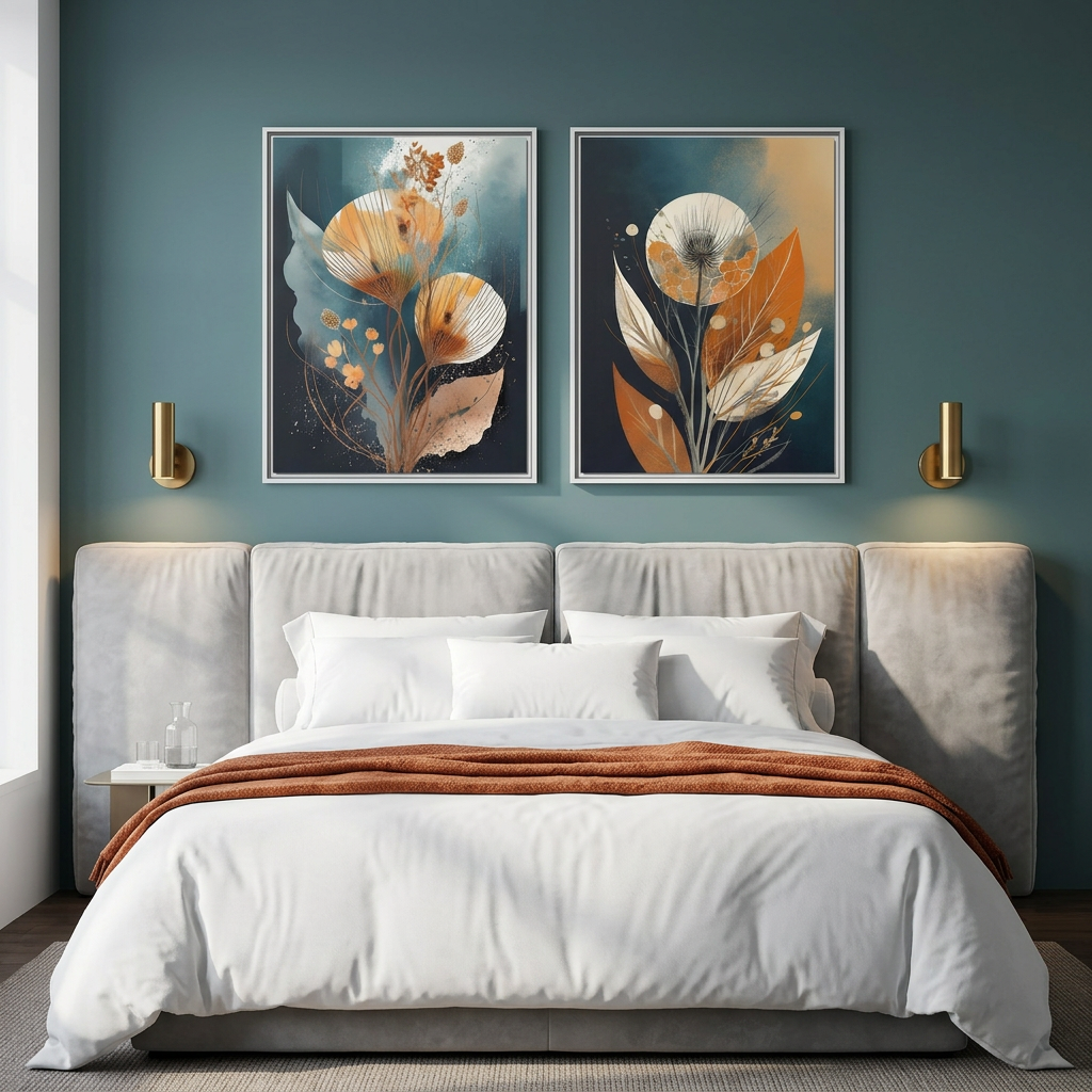 Flower Aesthetics 1 bedroom wall decor canvas painting, frame set of 2