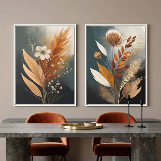Flower Aesthetics 2 bedroom wall decor canvas painting, frame set of 2