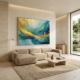 Golden Waves abstract canvas painting for living room, large painting