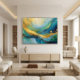 Golden Waves abstract canvas painting for living room, large painting look