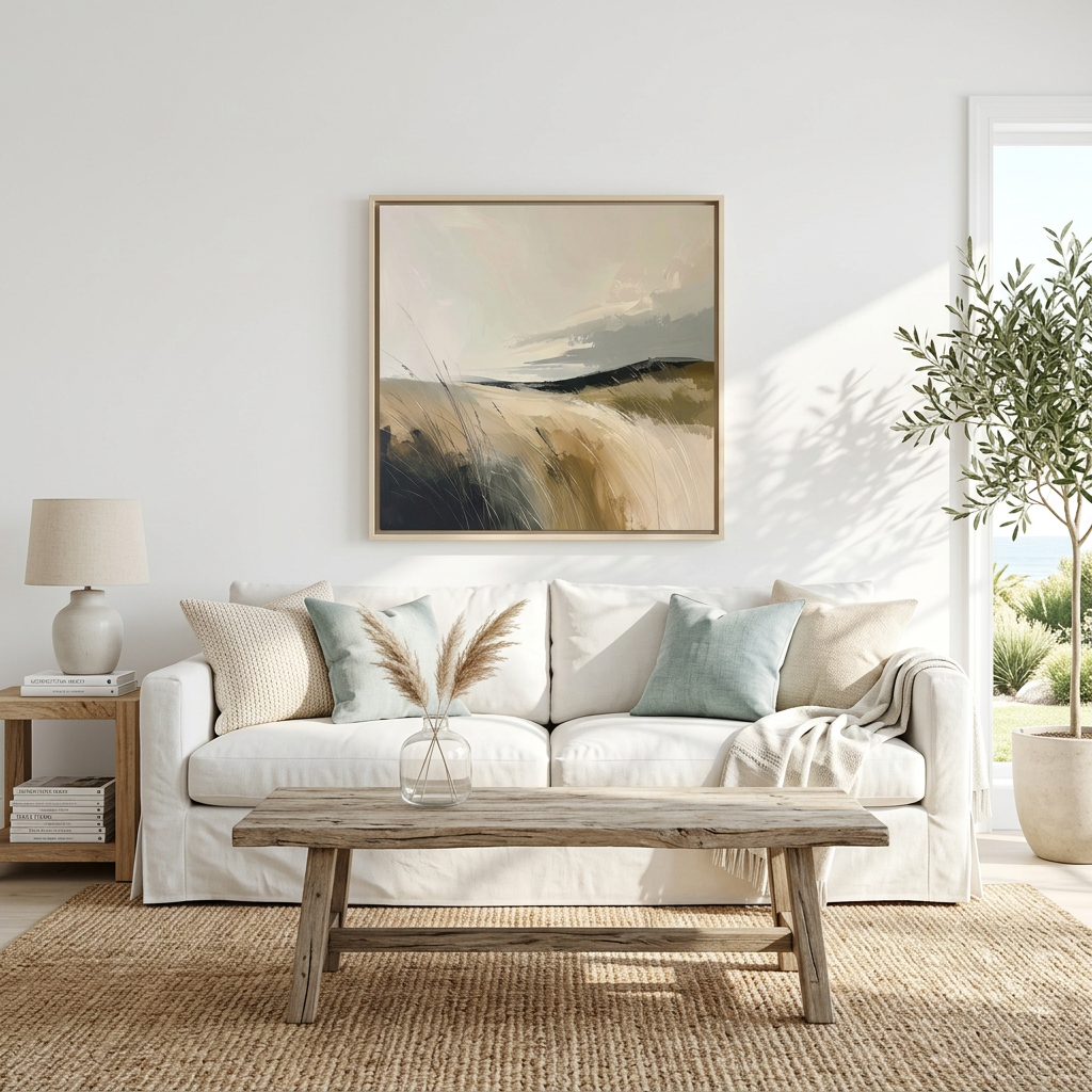 Earthy Abstract Grass Field Art | Organic Modern Landscape Canvas | living room wall art