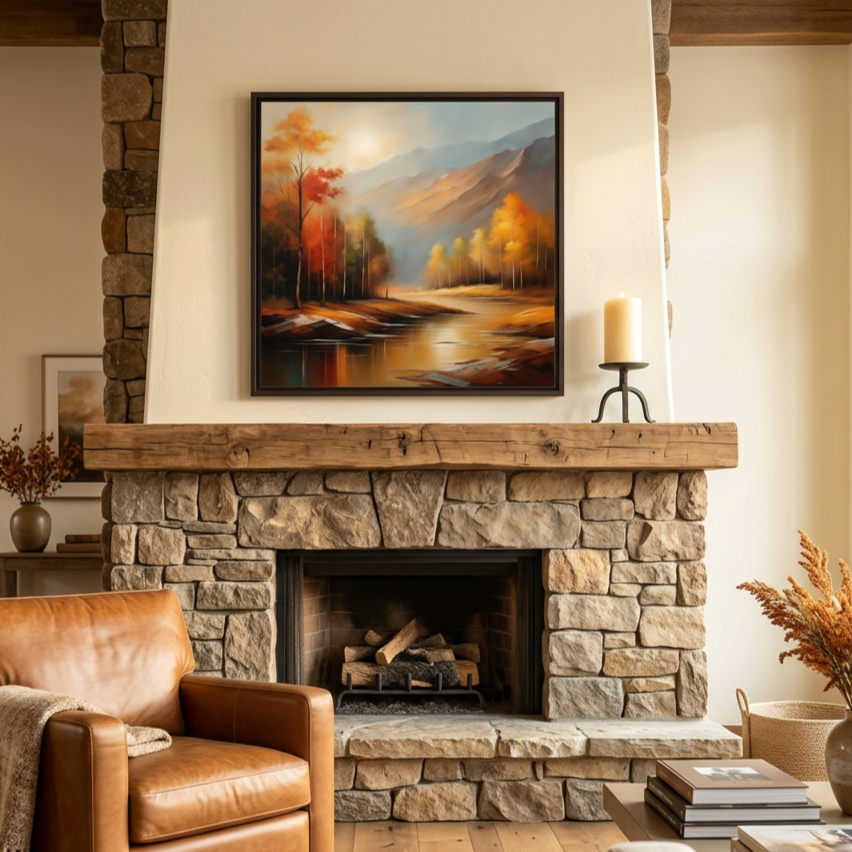 Landscape art canvas framed print for living room fire place