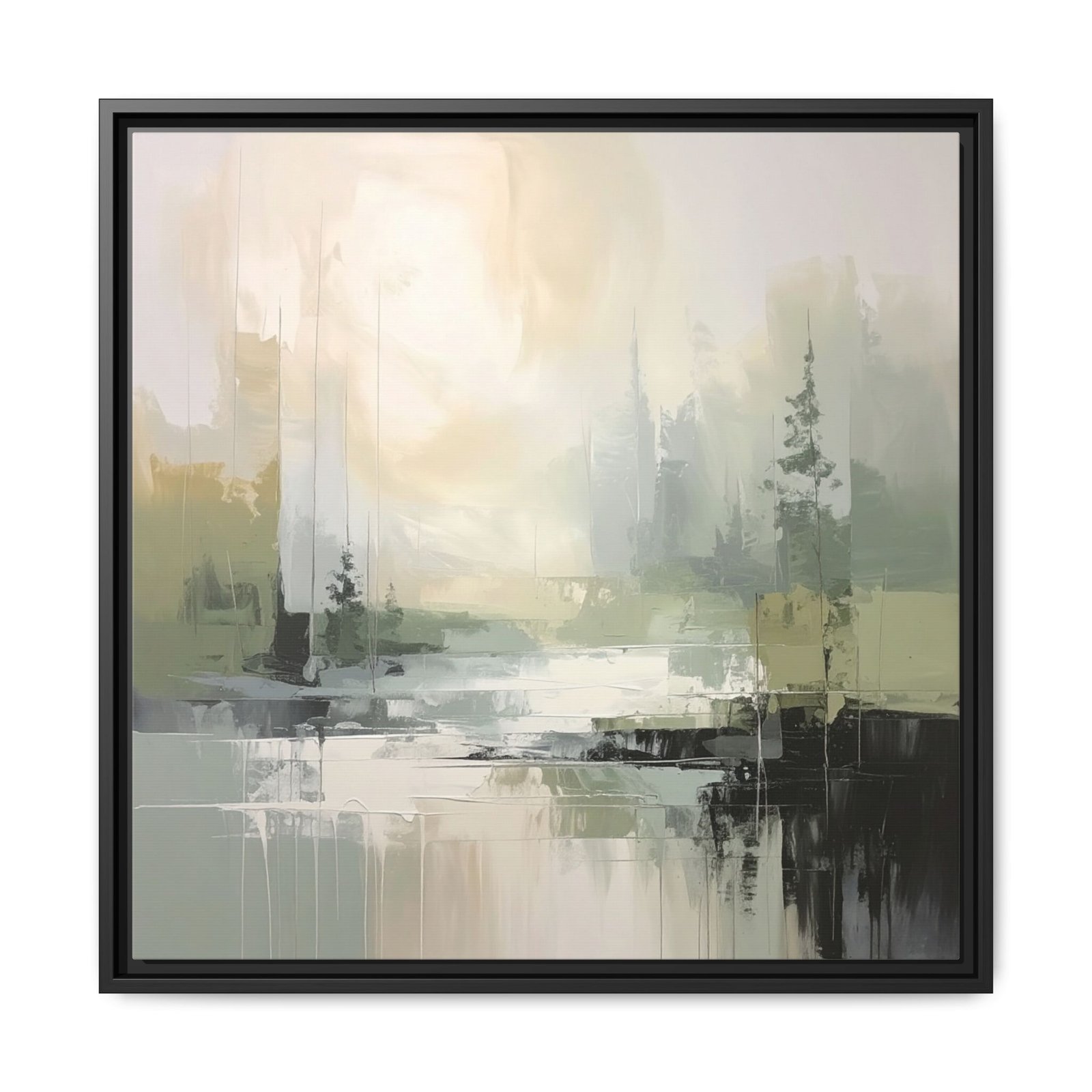 Misty Forest Abstract Wall Art Black Misty Forest Abstract Wall Art Dining | Serene Organic Modern Canvas