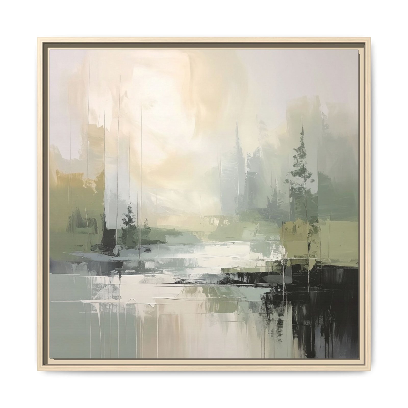 Misty Forest Abstract Wall Art Blonde Wood Misty Forest Abstract Wall Art Dining | Serene Organic Modern Canvas