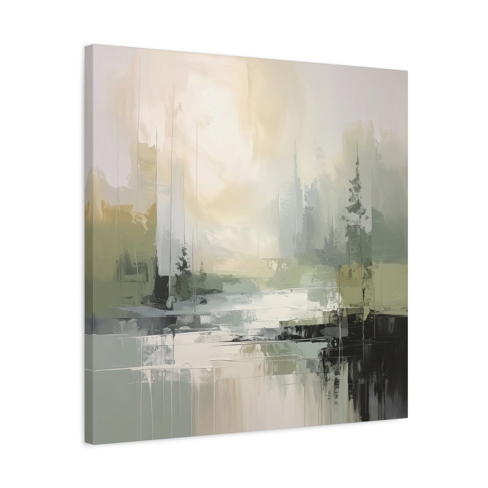 Misty Forest Abstract Wall Art Dining | Serene Organic Modern Canvas