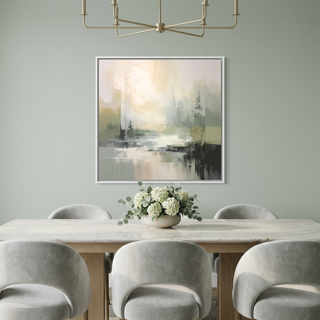 Misty Forest Abstract Wall Art Dining | Serene Organic Modern Canvas