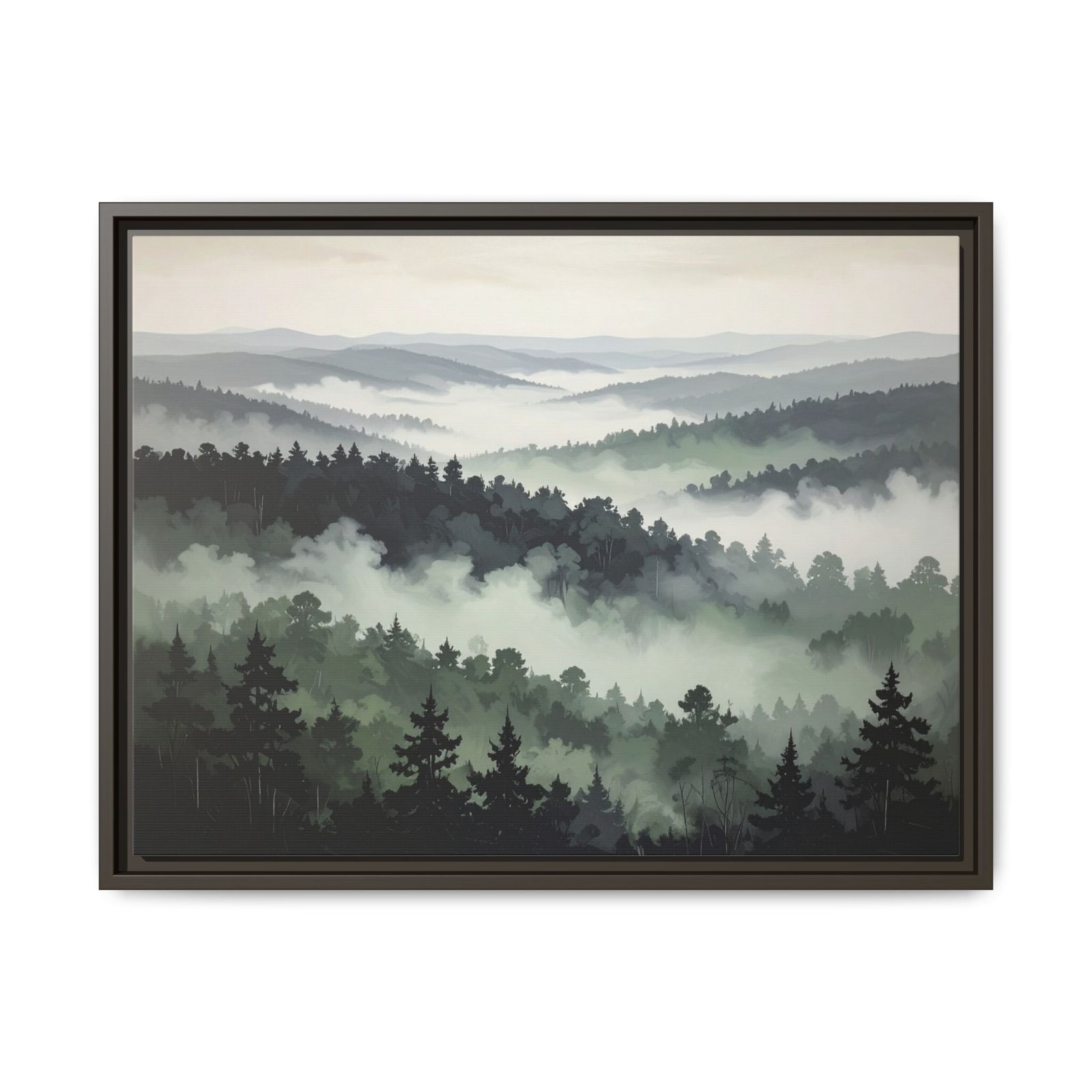Moody Foggy Forest Canvas Wall Art Espresso Frame