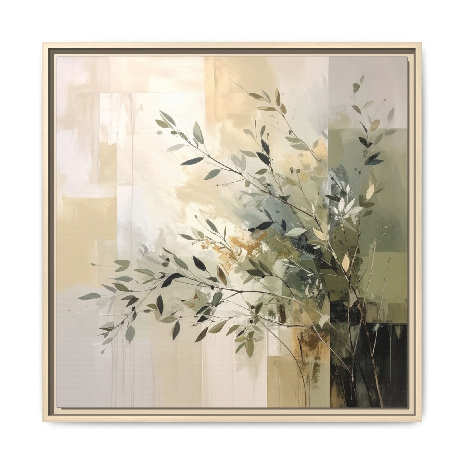 Neutral Olive Branch Abstract Wall Art Blonde Wood