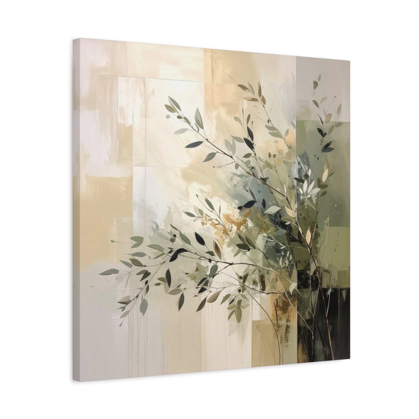 Neutral Olive Branch Abstract Wall Art Box Frame