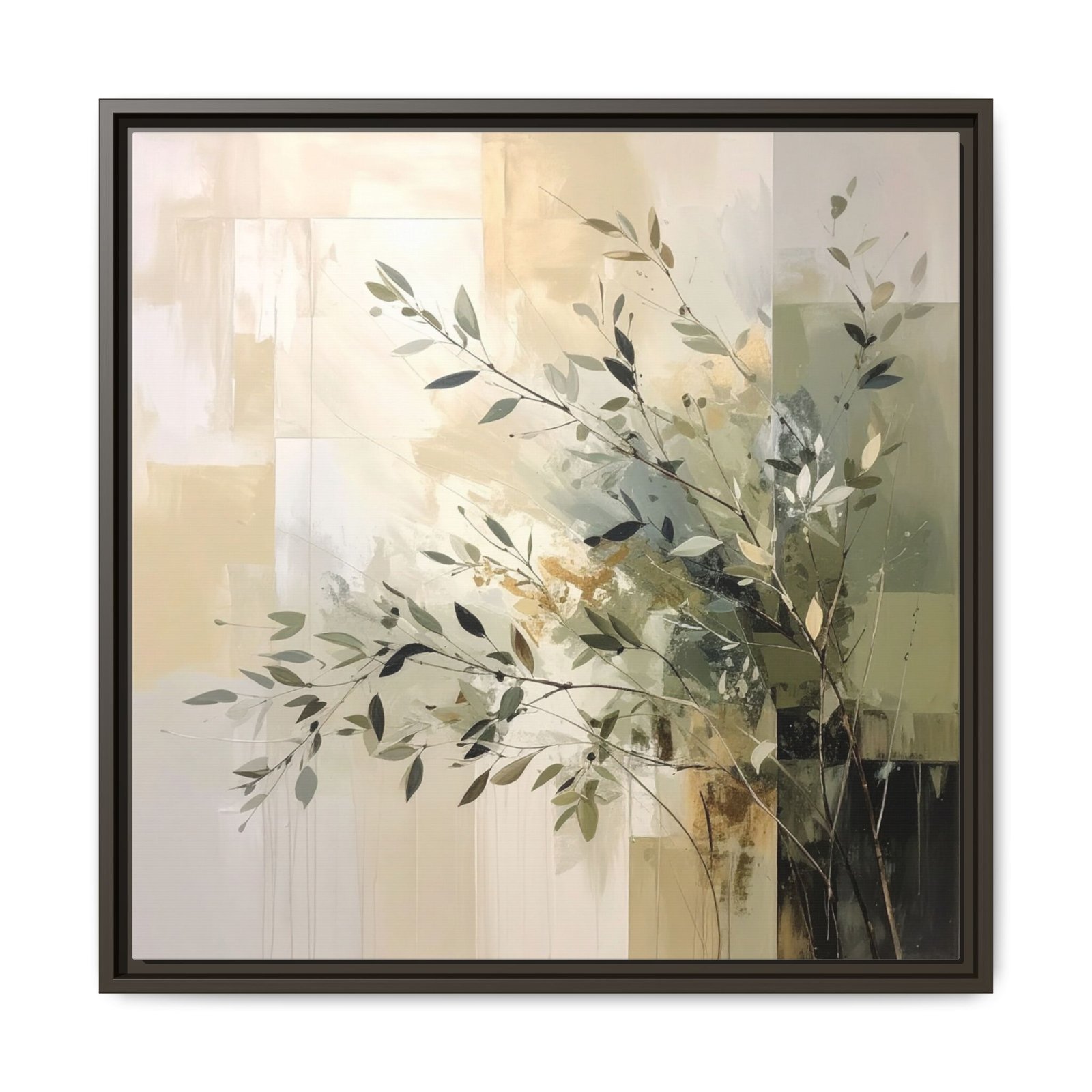 Neutral Olive Branch Abstract Wall Art Espresso