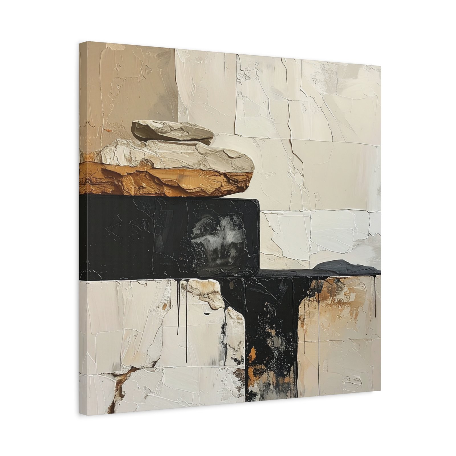 River Stone Abstract Wall Art Office | Wabi-Sabi Industrial Canvas