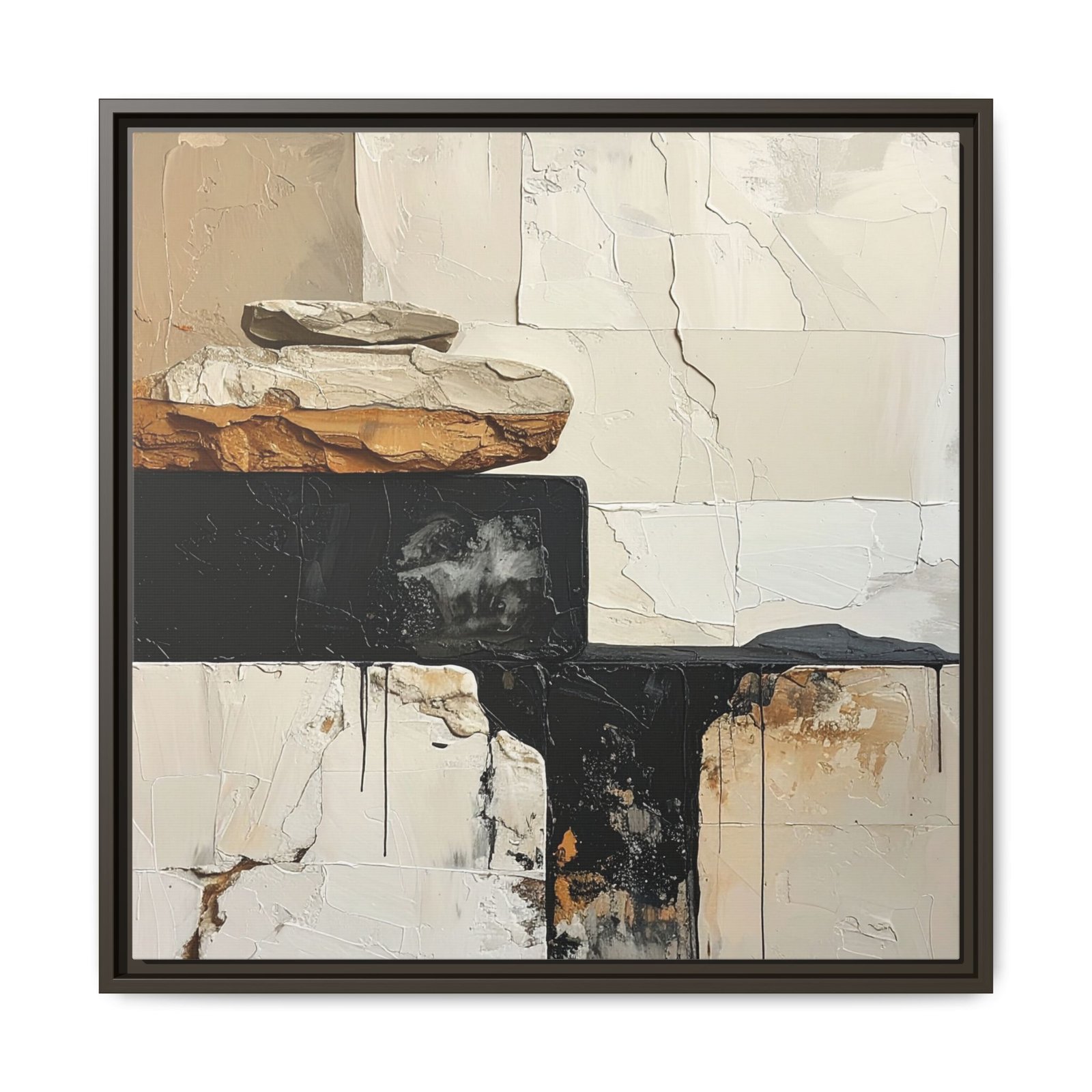 River Stone Abstract Wall Art Office | Wabi-Sabi Industrial Canvas