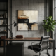 River Stone Abstract Wall Art Office | Wabi-Sabi Industrial Canvas
