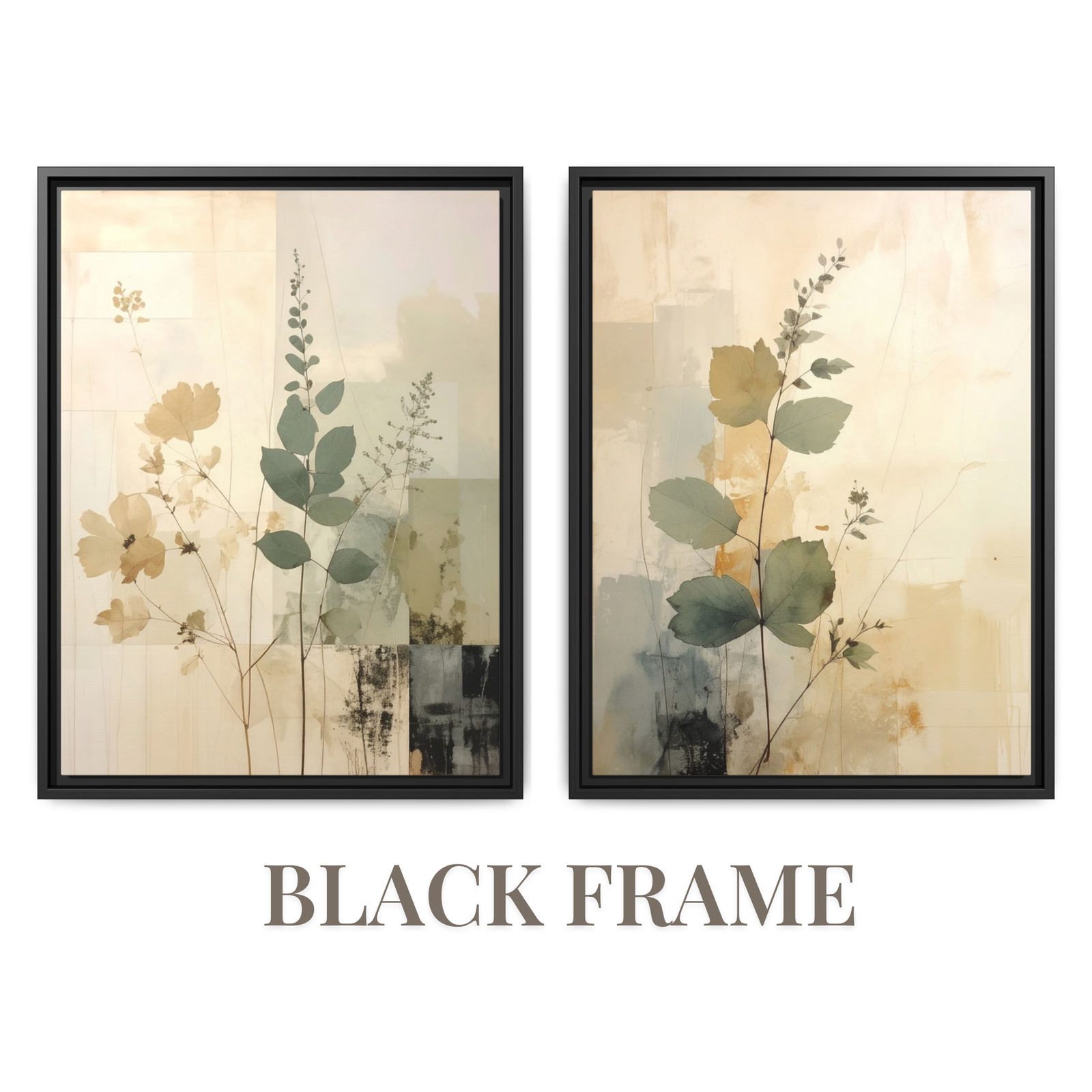 Olive Branch Wall Art Neutral Beige Set | Japandi Botanical Canvas Diptych