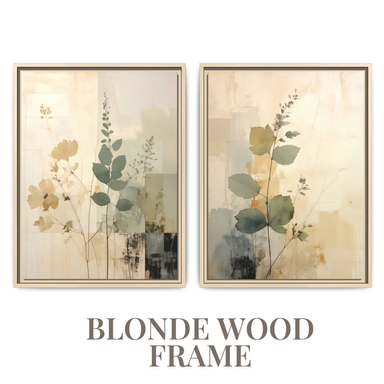 Olive Branch Wall Art Neutral Beige Set | Japandi Botanical Canvas Diptych