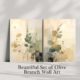 Olive Branch Wall Art Neutral Beige Set | Japandi Botanical Canvas Diptych
