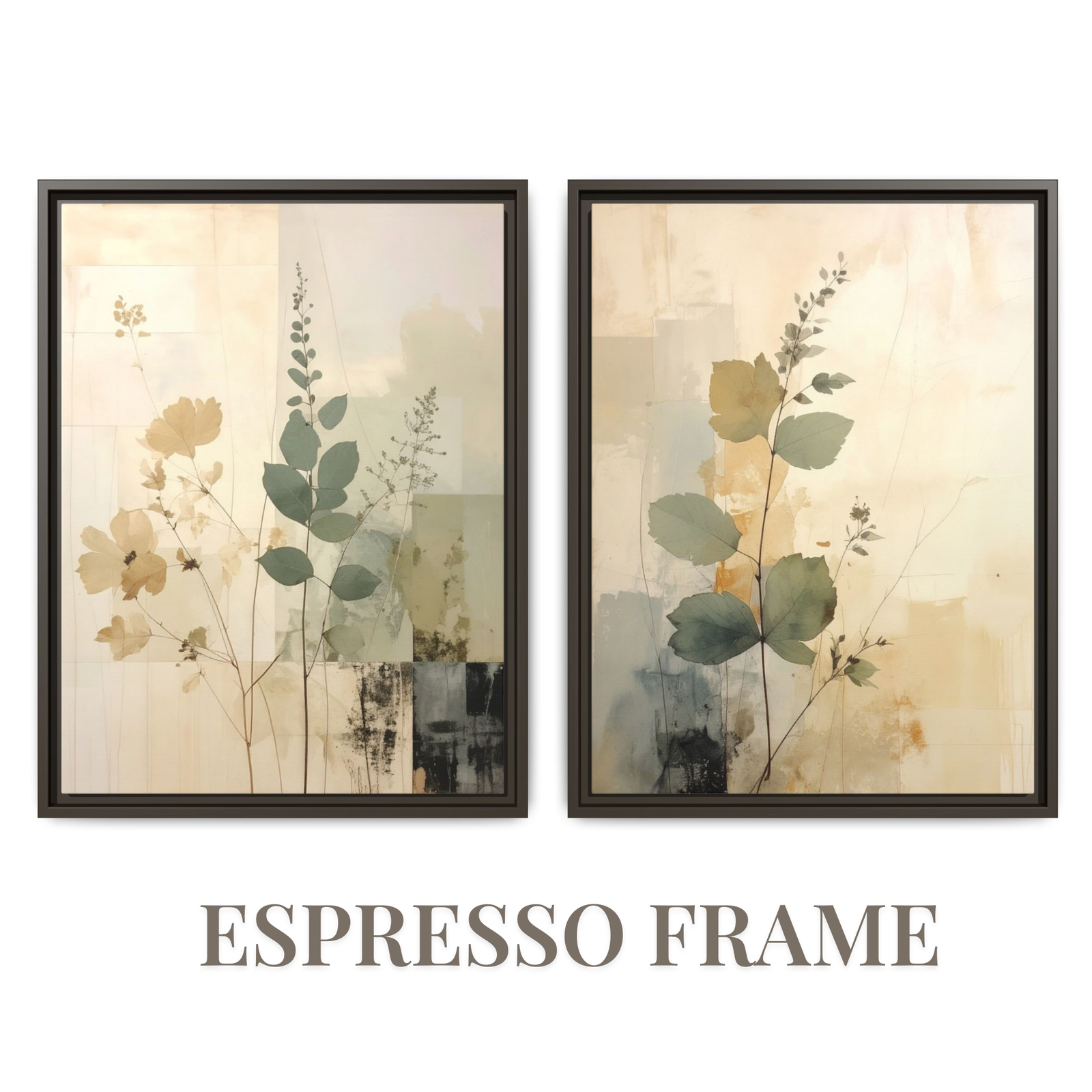 Olive Branch Wall Art Neutral Beige Set | Japandi Botanical Canvas Diptych