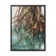 Mangrove roots botanical canvas print in a sleek black float frame, high-contrast rust and teal tropical nature wall art for sale, contemporary realist landscape painting, Arts Fiesta