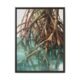 Tropical mangrove tree canvas wall art in a rich espresso wood frame, warm amber and rust root painting print for living room or study, deep teal water nature art for modern home decor