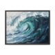 Ocean wave abstract canvas wall art in a rich espresso wood frame, deep navy and teal wave painting print for living room, dramatic coastal art for modern home decor