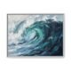 Ocean wave abstract painting in a white gallery frame, airy coastal canvas wall art for bedroom or living room, soft teal and navy wave on white background, Arts Fiesta