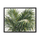Palm leaf botanical canvas print in a sleek black frame, modern minimalist tropical wall art for sale, high-contrast green foliage painting for contemporary interiors